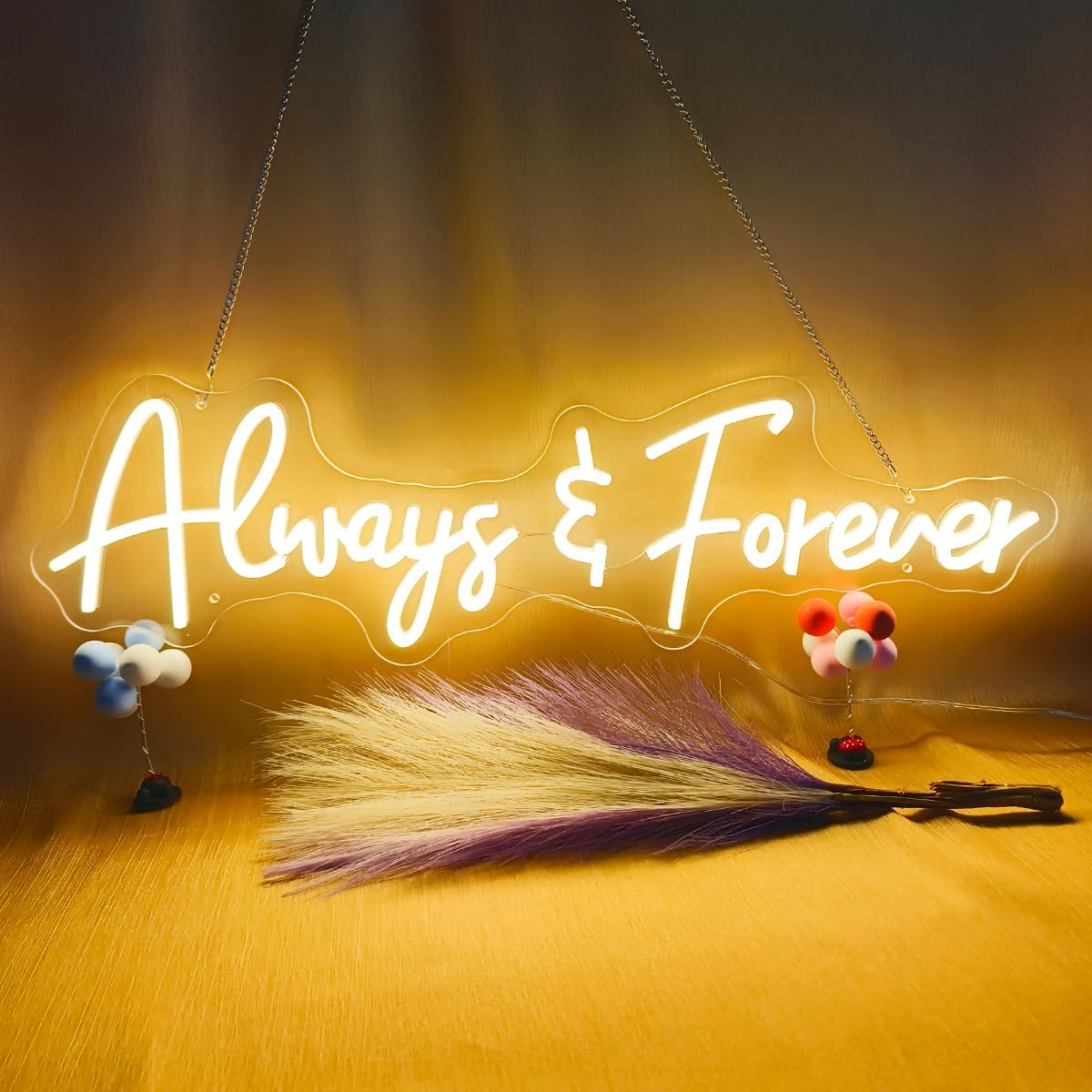 Always and Forever Neon Sign Big dimmable, 26 Inch Large Forever And Always Neon Signs for Wall Deco, Always And Forever Led Sign for Wedding Proposal Bedroom Bar Decoration, Warm White