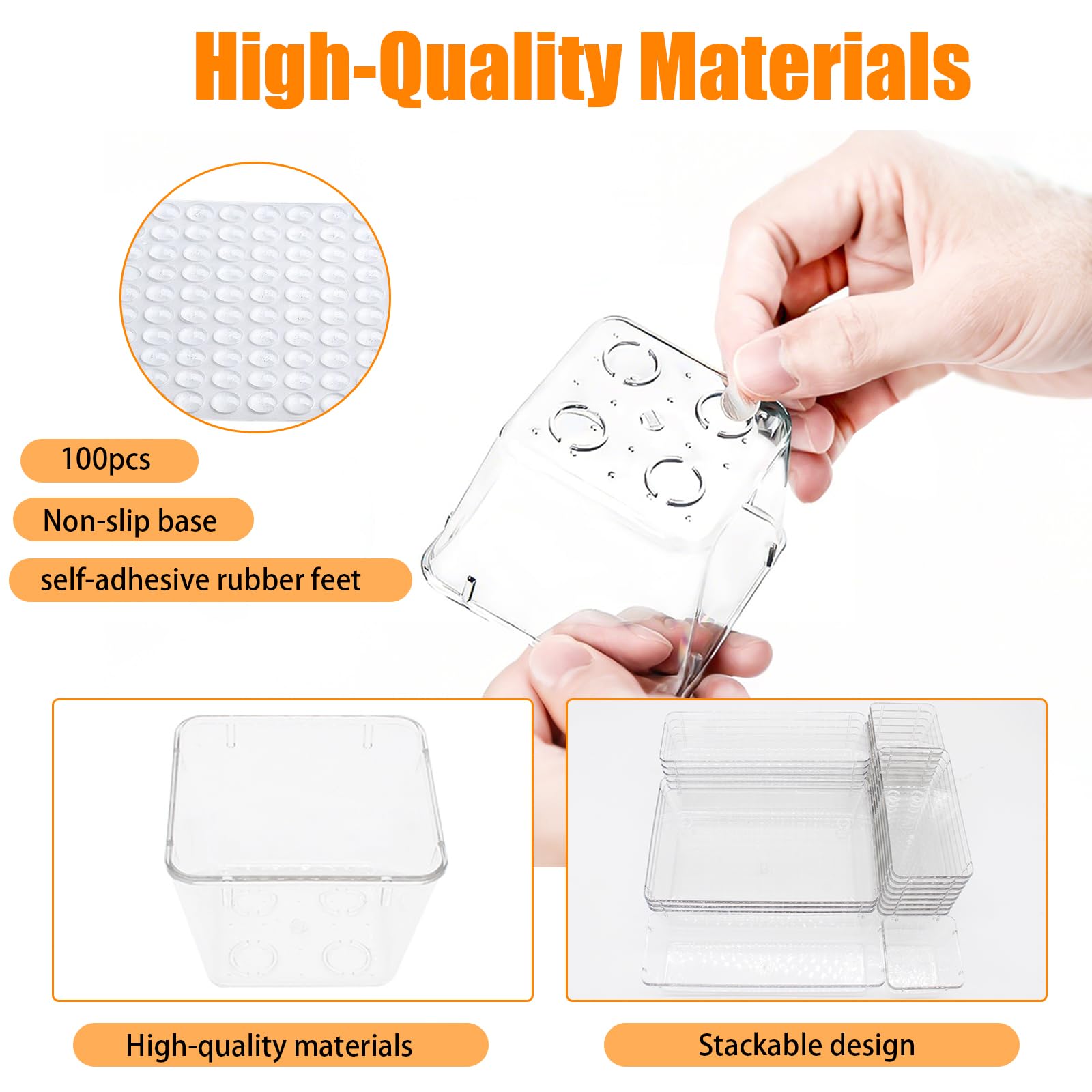 Organizer Cassetti 25 Pezzi, 4 dimensioni, Contenitori per cassetti in Plastica Trasparente Divisori per Cassetti Impilabili per Bagno, Cucina, Trucchi, Scrivania