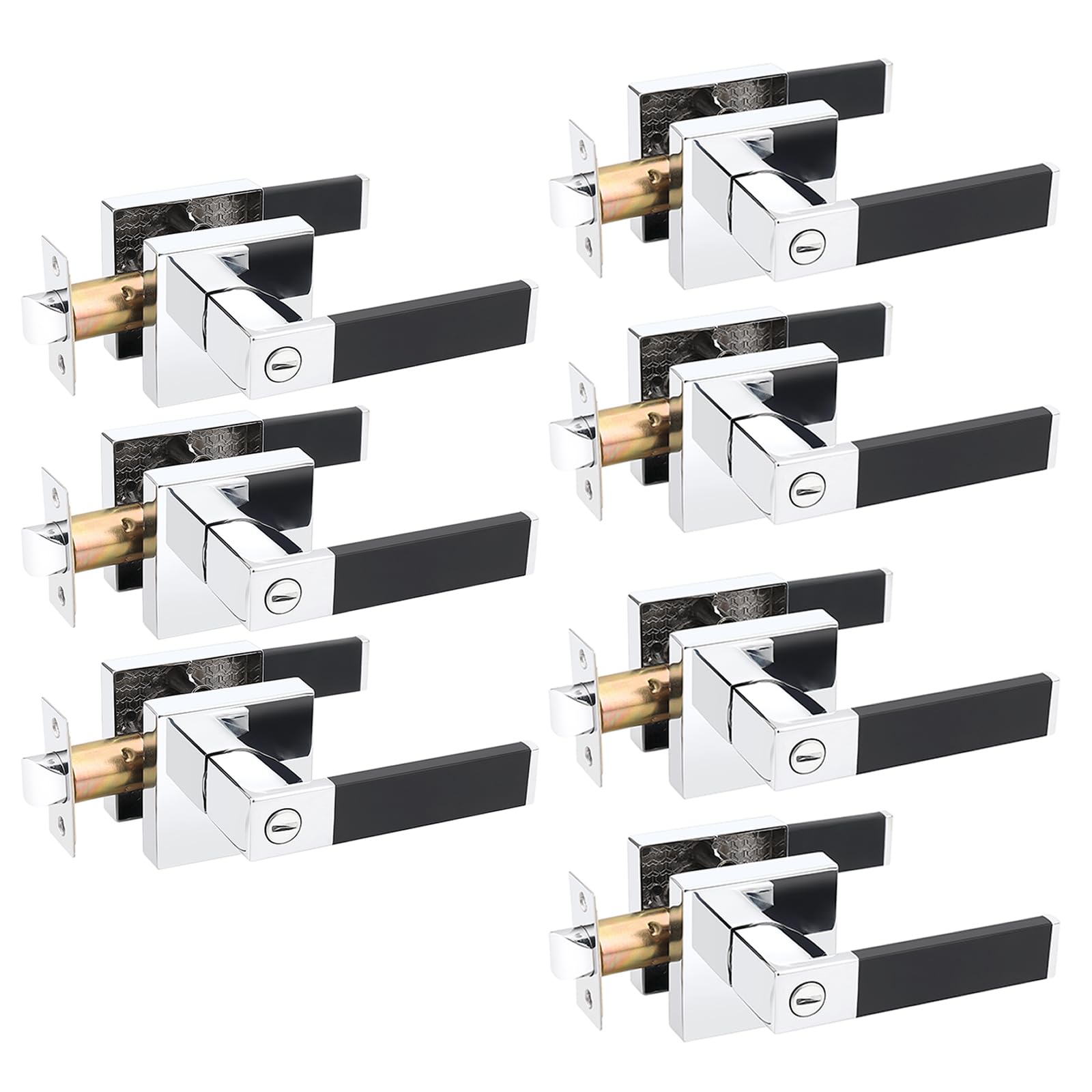 Gobrico Polished Chrome Door Handle Heavy Duty Soft Matte Black Silicone Door Lever Reversible Square Door Lever for Bedroom Bathroom and Rooms Keyless Privacy Interior Door Knobs 7 Pack