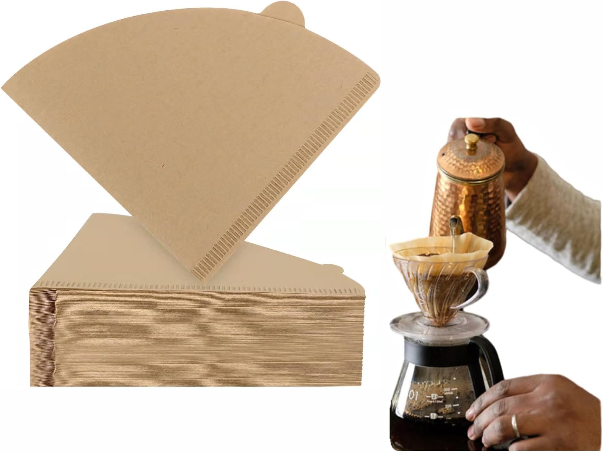 BOGOTA Cone Shaped Coffee Filter Paper Bags Disposable Unbleached Natural Coffee Filters Size 02 Coffee Filter for Coffee Dripper Disposable for Pour Over and Drip Coffee Maker (2-4 Cup) 100 Count