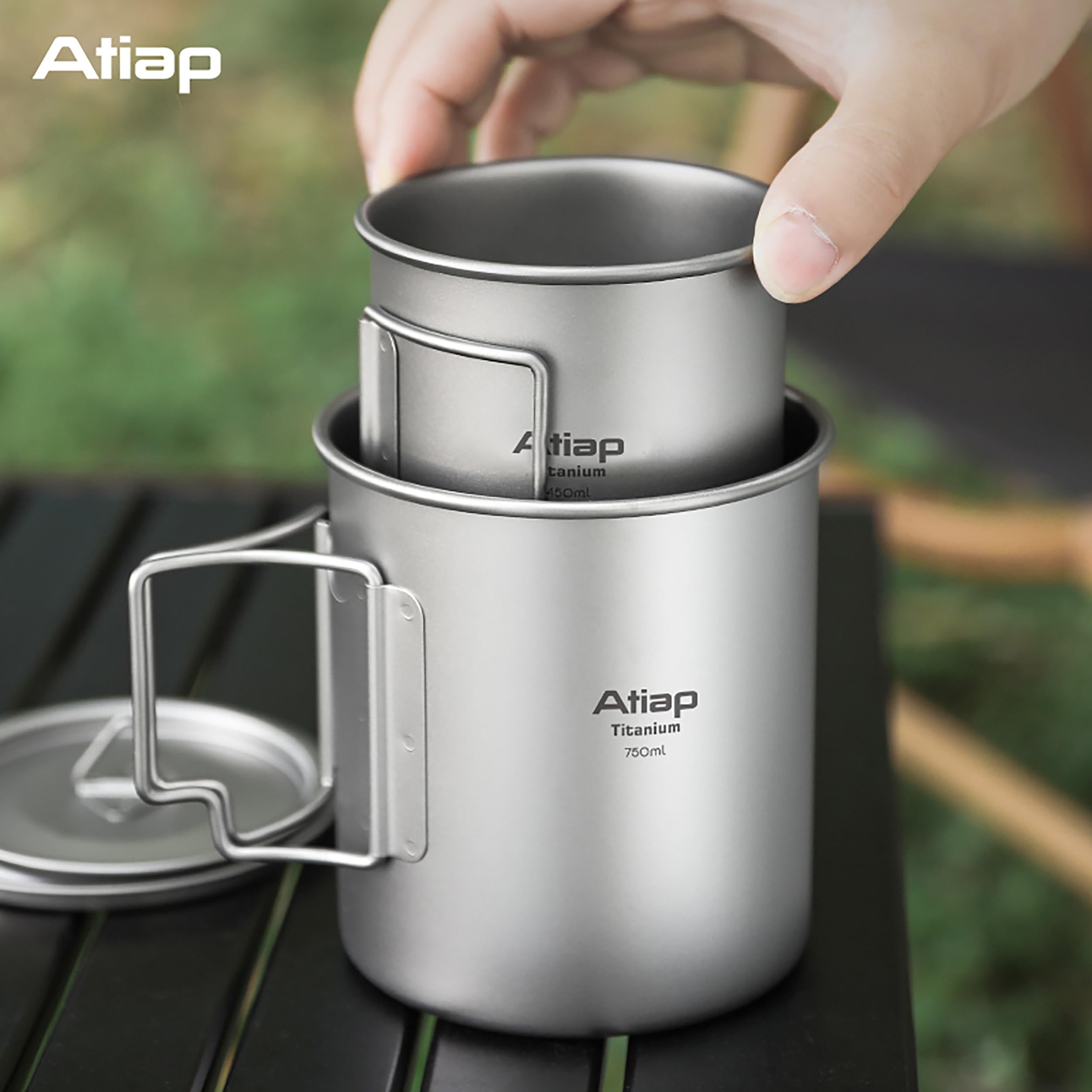 Titan-Topf, 750 ml, für Rucksackreisen, Camping, Kaffeekanne, Camping-Tasse mit Deckel, klappbarer Griff, tragbar, leicht (750 ml & 450 ml Topf)