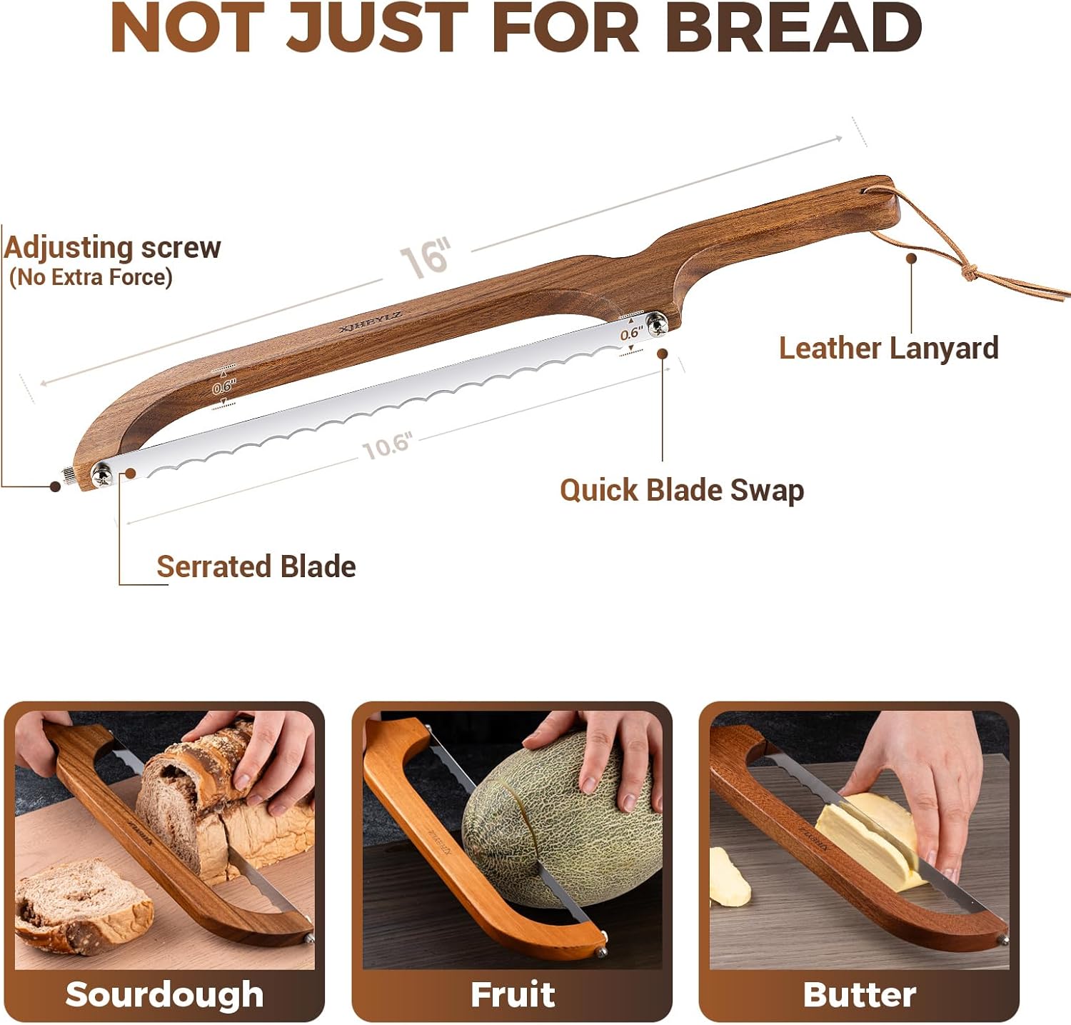 Sourdough bread knife,Bread Slicer for Homemade Bread,Adjustable blade tightness for Even Slicing, Serrated knife,Wooden Bread cutter with Bow Design (3, Natural Wood) - Image 7
