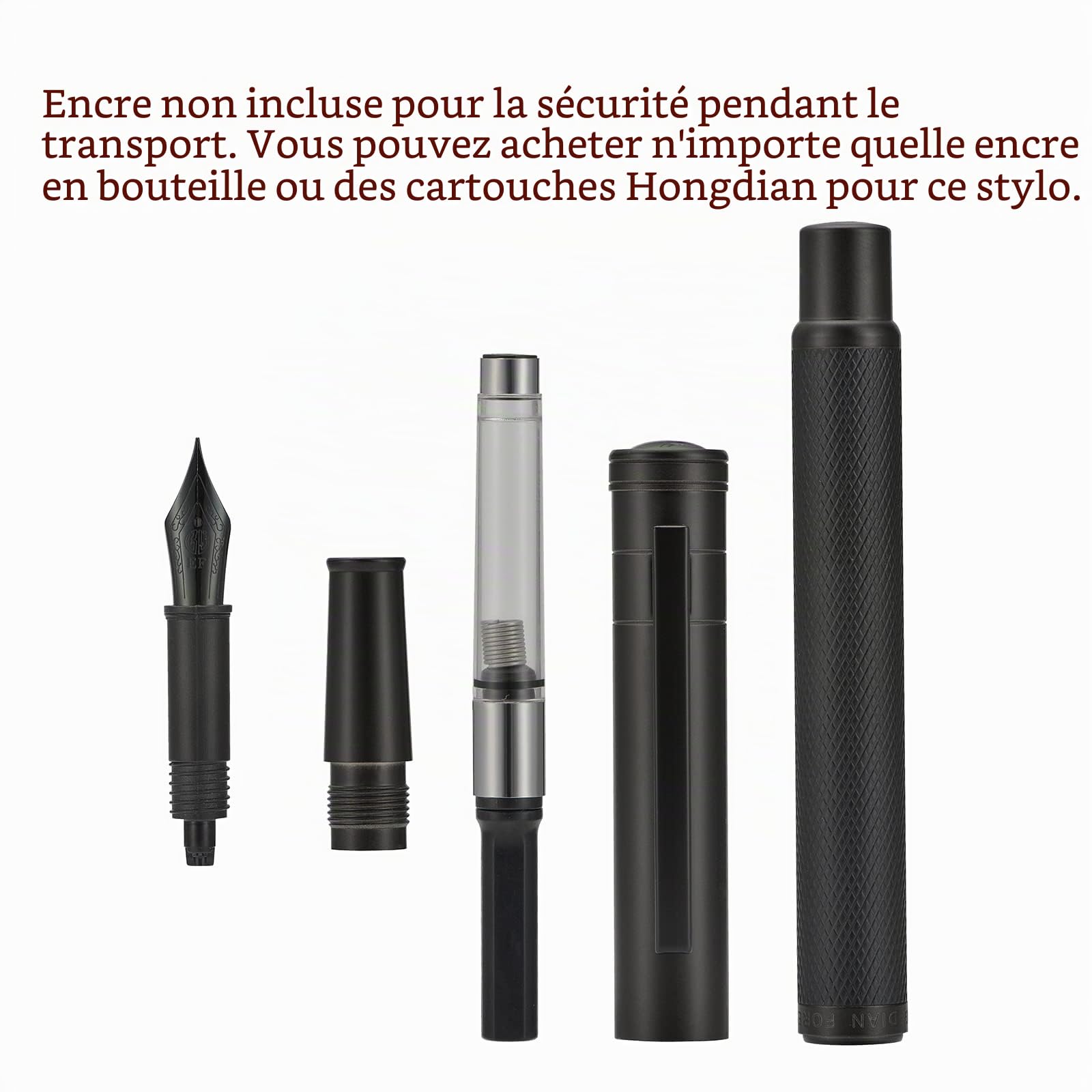 Hongdian Stylo Plume Forêt Noir Mat Pointe Extra Fine Design Classique avec Convertisseur et Boîte en Métal
