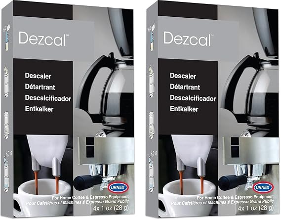 Urnex Dezcal Coffee and Espresso Descaler and Cleaner - 2 Pack - Activated Scale Remover Use with Home Coffee Brewers Espresso Machines Pod Machines Capsule Machines Kettles Garmet Steamers