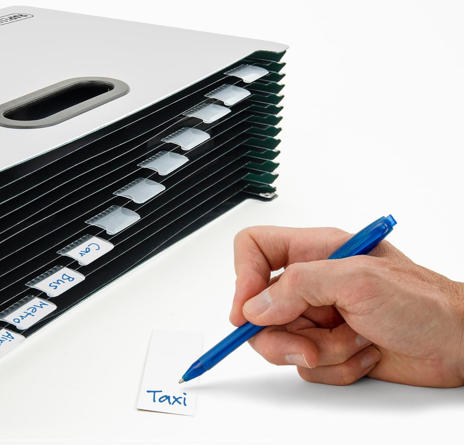 Rapesco 1624 SupaFile Plus 13-Part Desktop Expanding File Organiser Oversized to Fit Files and Folders up to 38.5 cm Wide, A4+, White with Black Dividers