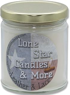 Leather Scents Candle Collection Lone Star Candles & More's Hand Poured 100 Percent Soy Wax Candles, USA Made in Texas, Round Glass Jars (Leather & Lace, 9oz-Jar)