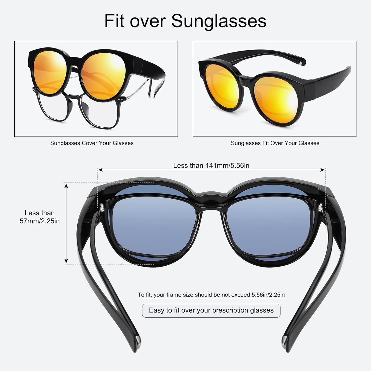 Br’Guras Polarized Oversized Fit over Sunglasses Over Glasses with Cat Eye Frame for Women&Men