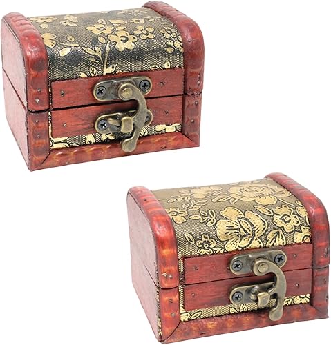 Miniatura 2 de Joyeros de estilo chino vintage, mini caja de almacenamiento de joyería de madera, estilo étnico, hecho a mano, con cerradura de metal, 2 uds
