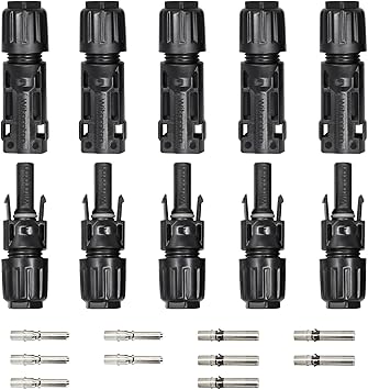 8AWG Solar Connectors IP68 Waterproof 1500V 70A Solid Tinned Copper Terminal Black 5 Pairs for Solar PV Panel Cable10mm2