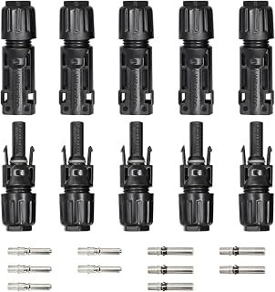 8AWG Solar Connectors IP68 Waterproof 1500V 70A Solid Tinned Copper Terminal Black 5 Pairs for Solar PV Panel Cable(10mm²)