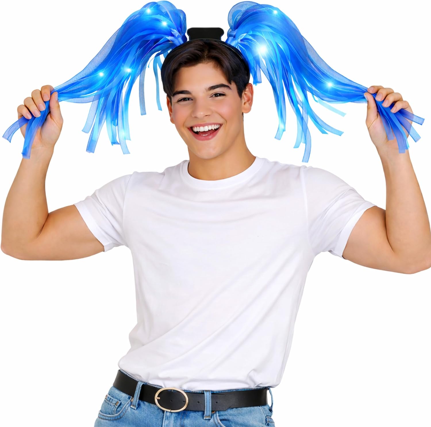 Blue LED Noodle Headband Flashing Dreads - 12 Bright Blue LEDs - Virtually Indestructible