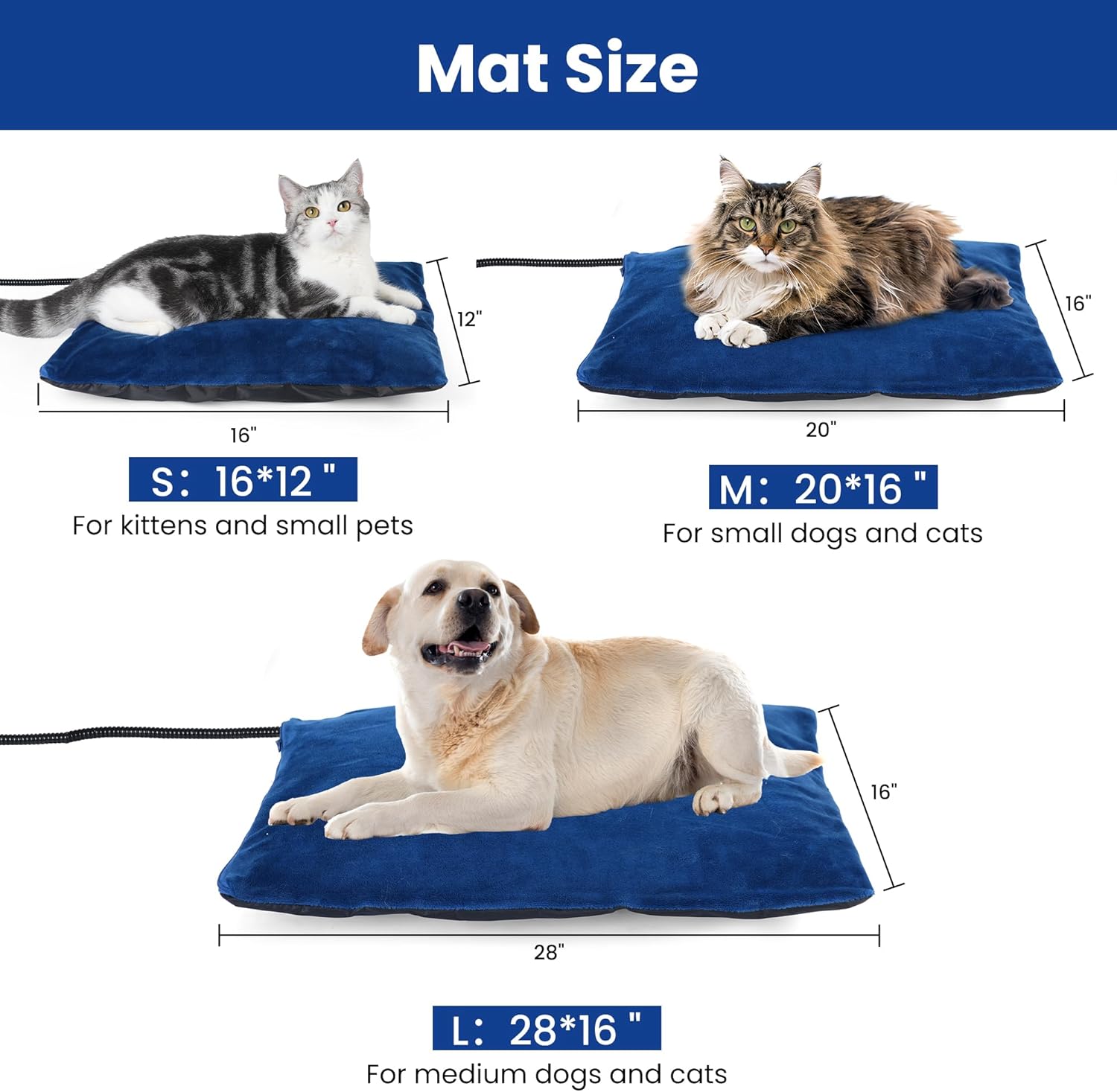 MARUNDA Outdoor Pet Heating Pad for Dogs & Cats - 100% Waterproof Outdoor Heated Cat Bed with Double Built-in AutoThermostat - Heated Pet Bed for Outside Animals (28" x 16" (L), Blue)