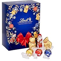 Lindt Momenti Natalizi, Scatola Regalo Natale, Cioccolatini per Natale, Praline Lindor Latte, Bianco, Fondente 45% e corpi cavi di cioccolato al latte, formato scorta 693g.