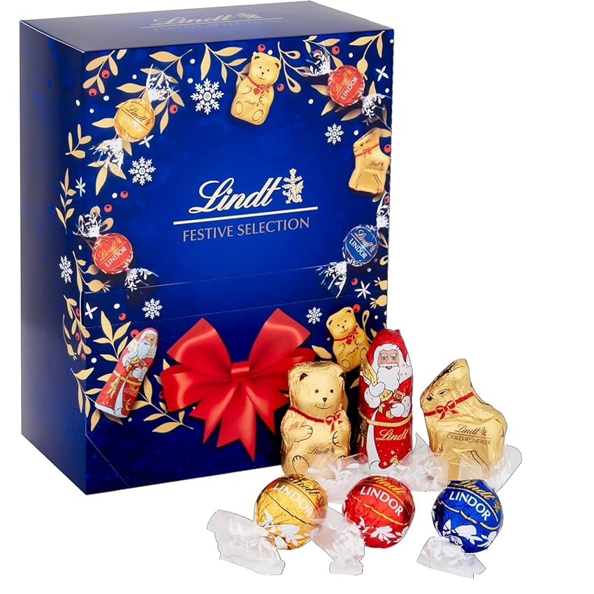 Immagine del prodotto Lindt Momenti Natalizi: Praline Lindor Latte, Bianco, Fondente 45% e corpi cavi di cioccolato al latte, formato scorta 693g.