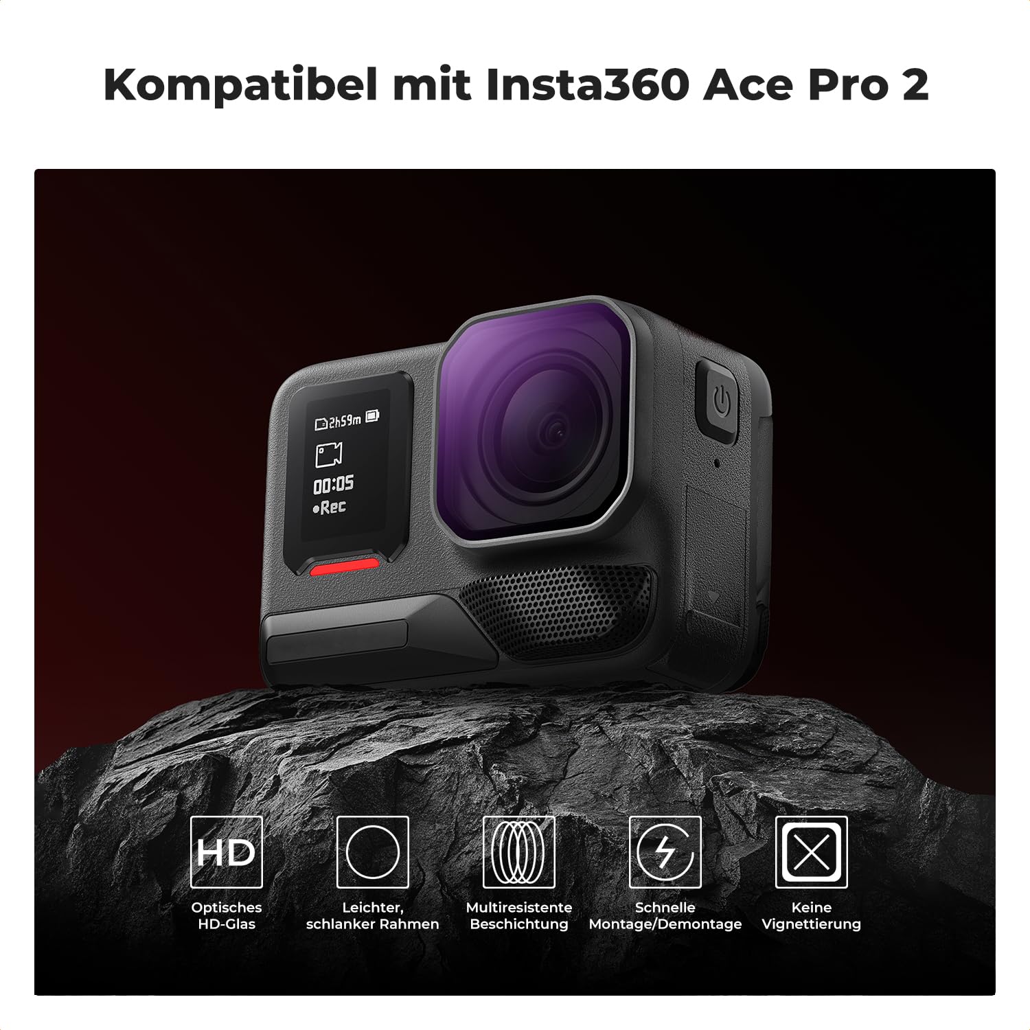 K&F CONCEPT Upgrade ND&PL Schraubfilter-Set Kompatibel mit Insta360 Ace Pro 2, ND8/PL+ND16/PL+ND32/PL+ND64/PL, Neutraldichte-Polarisationsfilter für Actionkameras, HD-Optikglas Mehrfachbeschichtung