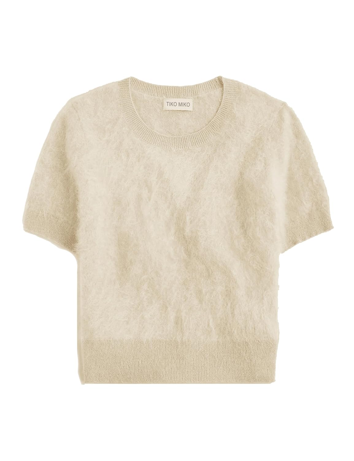 Womens Furry Cropped Sweater Short Sleeve Soft Fuzzy Sweater T Shirt Loose Casual Knit Pullover