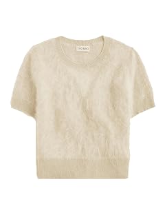 Womens Furry Cropped Sweater Short Sleeve Soft Fuzzy Sweater T Shirt Loose Casual Knit Pullover