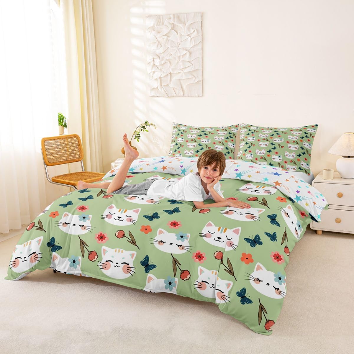 Feelyou Cute Girls Cats Duvet Cover Breathable King Size image 4