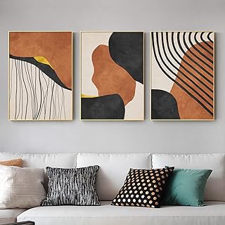 Orange and Black Abstract Wall Art Abstract Geometric Canvas Art Modern Minimalist Abstract Line Art Decor Black Abstract Line Art Prints Abstract Terracotta Wall Art for Home Decor 16x24inch No Frame
