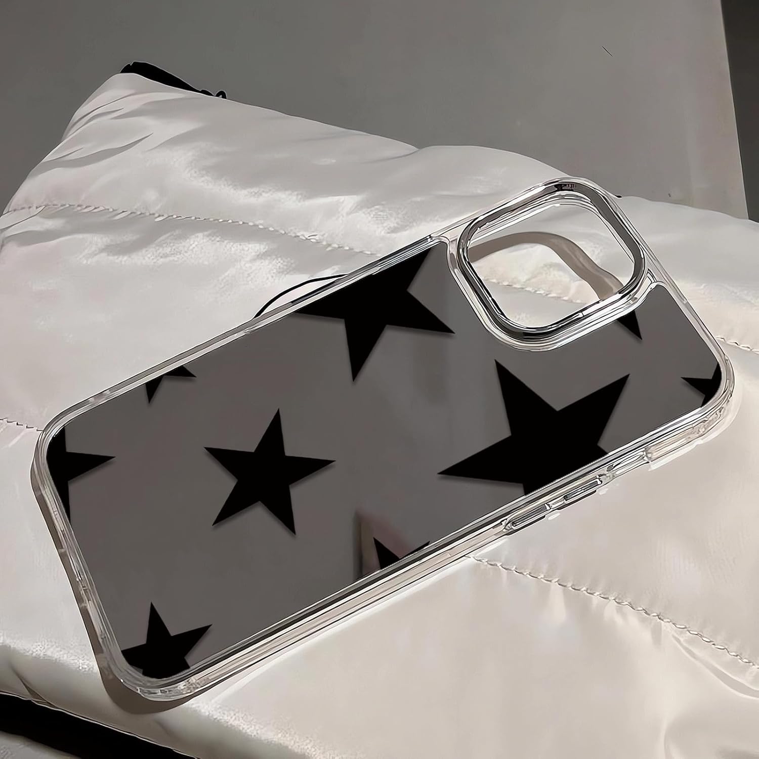 Compatible with iPhone 16 Pro Max Cute Glossy Mirror Case,Black Cool Stars,Senior Shockproof Protection and Silver Lens Frame for Women Girls Man - Image 7