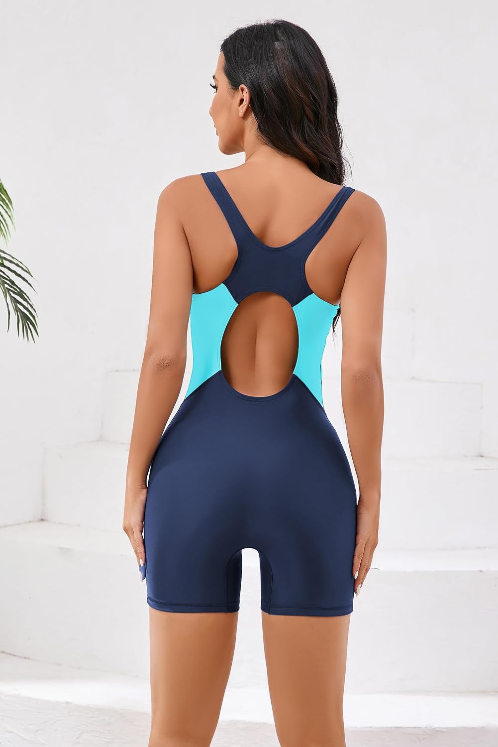 Halcurt Women's Athletic One Piece Boyleg Swimsuit Racerback Bathing Suit with Boyshorts Full Coverage Swimwear