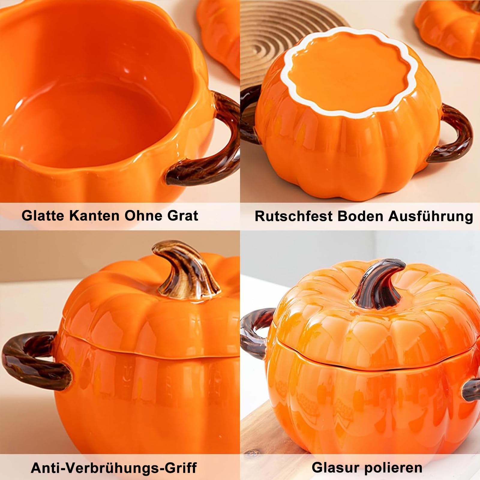 Maxspace Cacerola con tapa, 17 cm, 1,9 L, cerámica calabaza, bonita sartén para horno, lavavajillas, microondas (naranja)