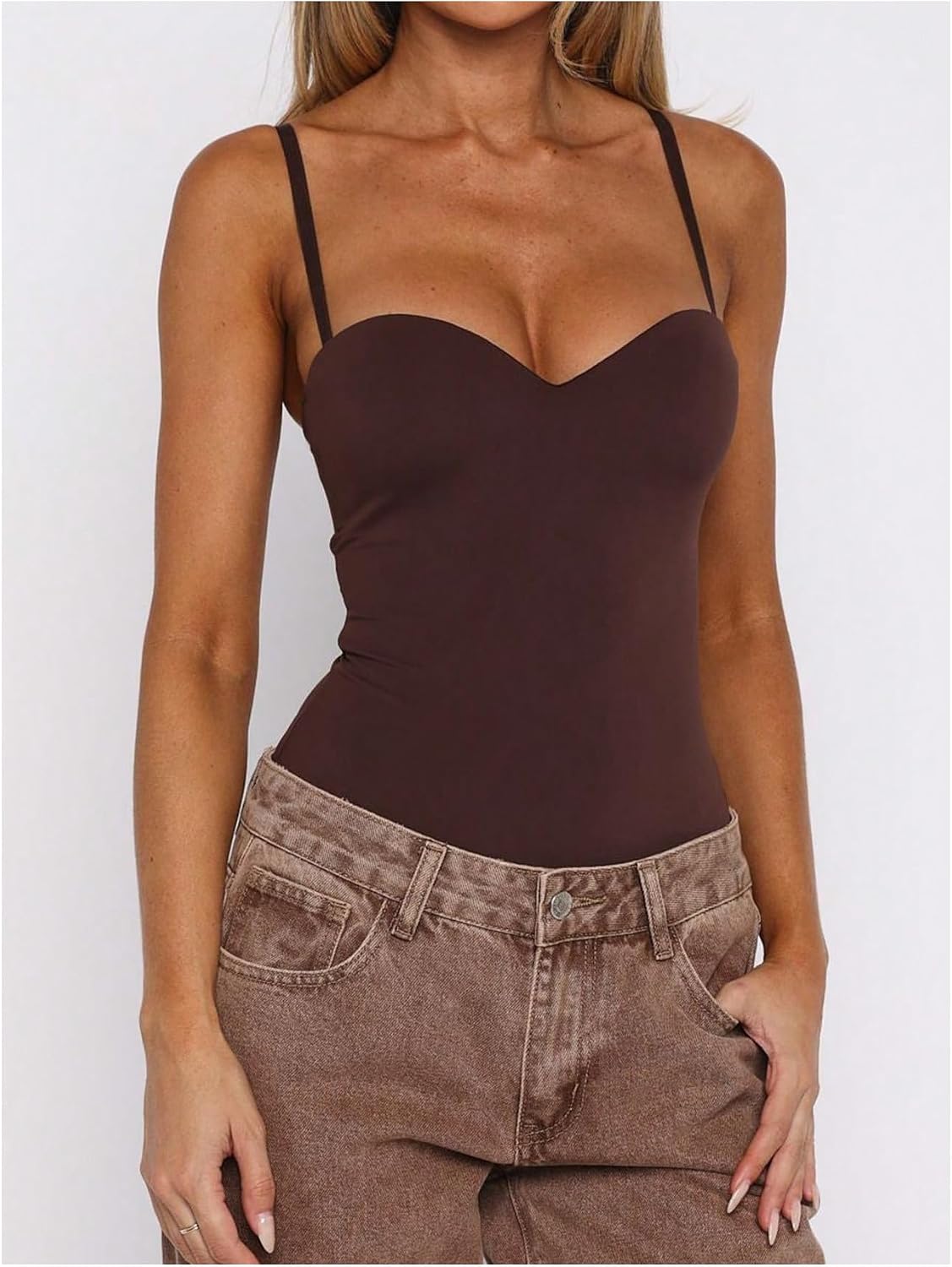SweatyRocks Women's Sexy Sweetheart Neck Sleeveless Double Lined Basic Bodysuits Going Out Tops
