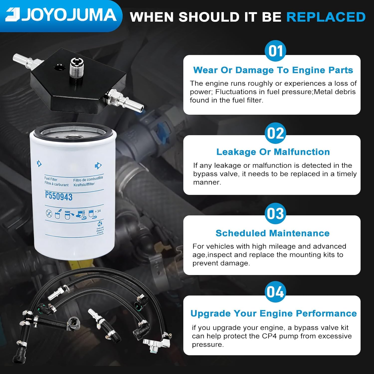 CP4 Disaster Prevention Bypass Kit for 2011-2022 Ford F250 F350 F450 F550 Super Duty 6.7L Powerstroke Diesel, Replaces CP4-6.7F-BP-G2.1 & 7031190, Woven Version Hose Upgrade