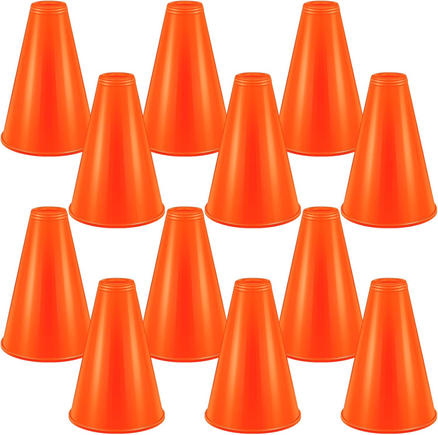Woanger 12 Pieces Cheer Megaphone for Party Favors Sports Cheers Party Noisemaker DIY Plastic Megaphone for Sports Match Mardi Gras Outdoor Activities(Orange)