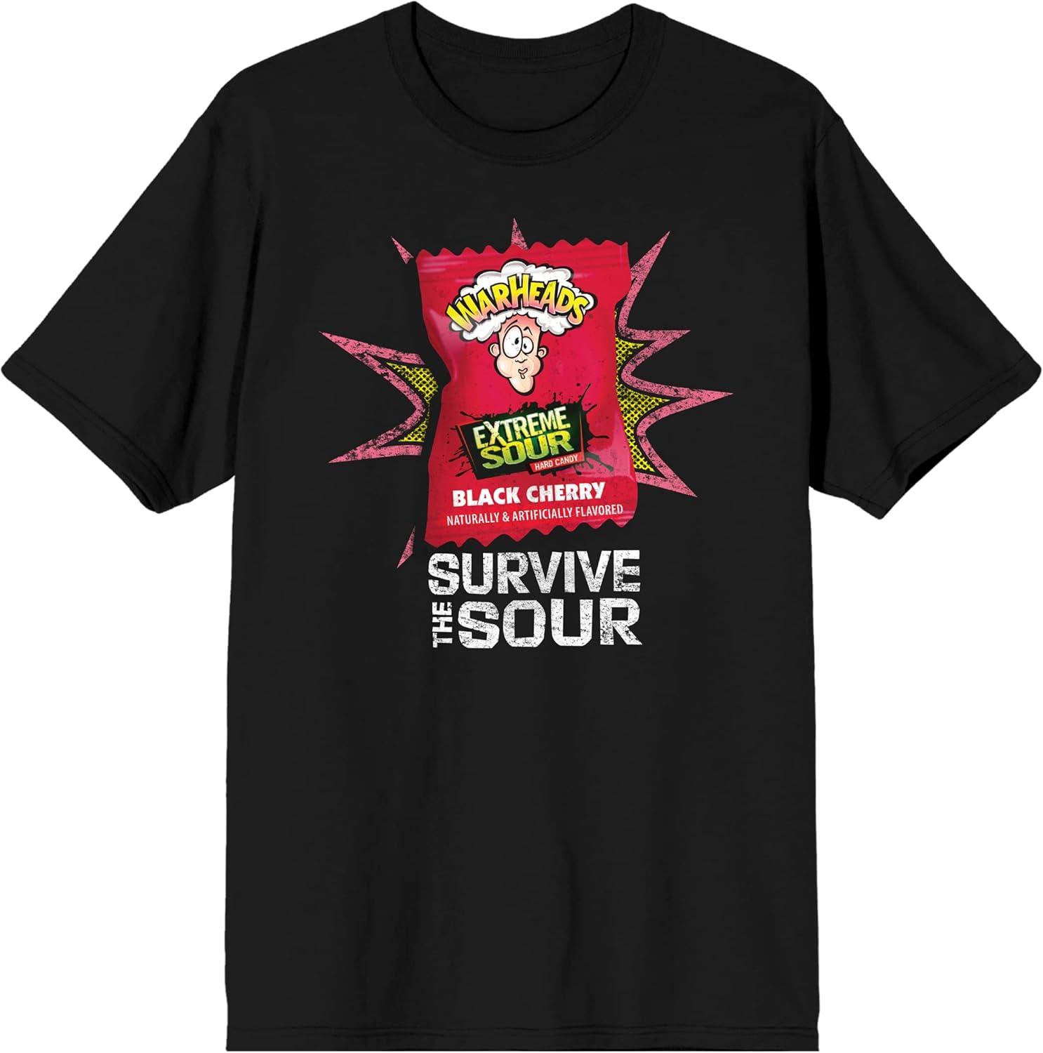 Bioworld Warheads Extreme Sour Black Cherry Candy Wrap - Camiseta negra para hombre