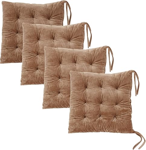 MissSoul Juego de 4 almohadillas cuadradas para sillas de comedor, cojines de asiento para interiores, almohadas con lazos, cómodas, suaves,