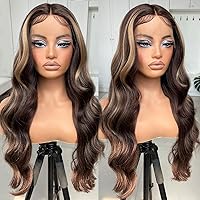 Vista 21 de #27 Peluca de encaje frontal rubia miel sin pegamento, onda corporal, pelucas de encaje frontal sintéticas prediseñadas, con línea de cabello