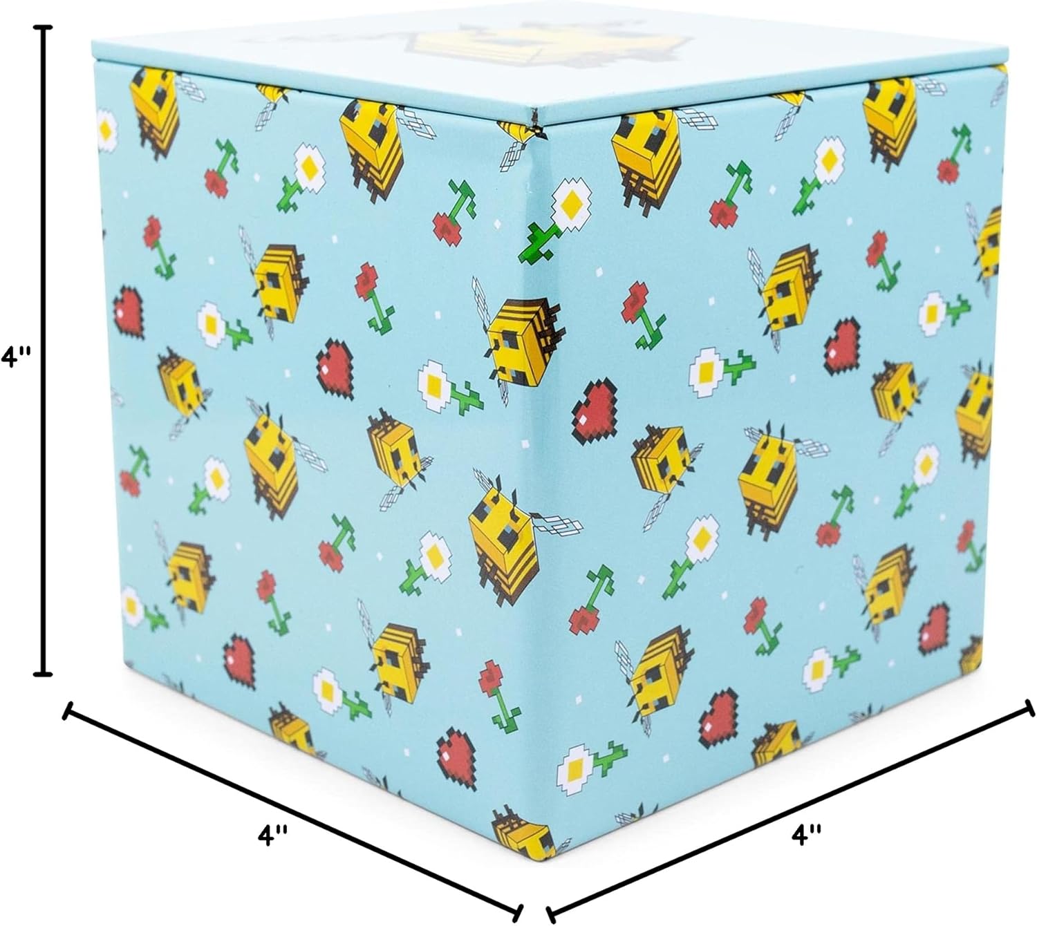 MINECRAFT Bee Pattern 4-Inch Tin Storage Box Cube Organizer with Lid | Basket Container, Cubby Cube Closet Organizer, Home Decor Playroom Accessories | Video Game Toys, Gifts And Collectibles