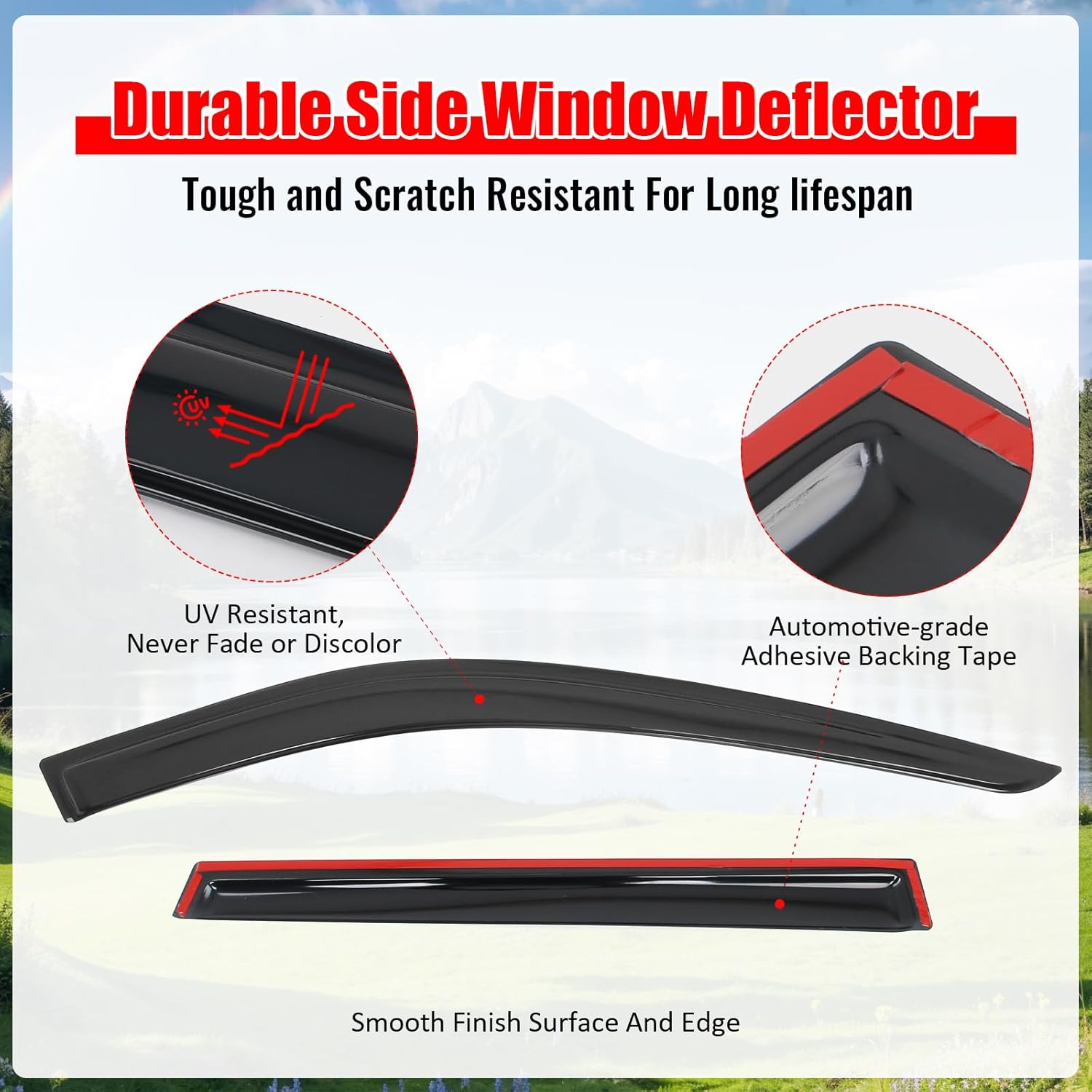 IKON MOTORSPORTS Tape on Window Visors Compatible with 2021-2026 Nissan Rogue, Acrylic Smoke/Tinted Rain Guards, Side Window Wind Deflectors 4PCS