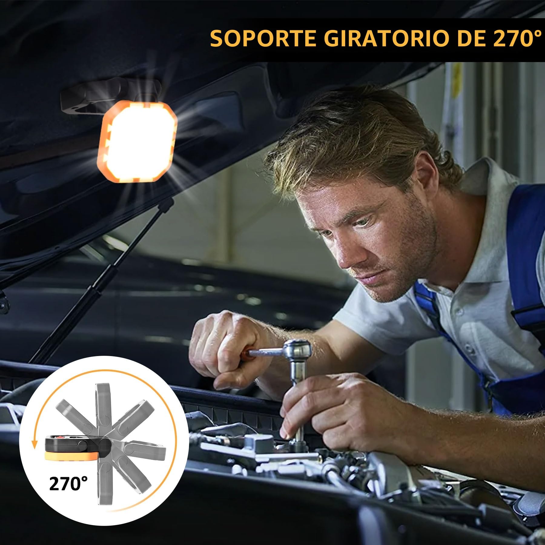 Foco LED Recargable (2pcs), 2500LM, 6000mAh, Base Magnética | 30W, 4 Modos, Rotación de 360°, Salida USB, Luz Roja, Ligero & Portátil para Camping, Construcción, Emergencia, Garaje
