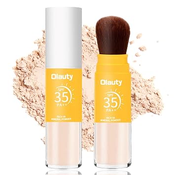 Mineral Powder Sunscreen for Face & Scalp,SPF 35,Brush on Sunscreen Setting Powder,Beach Essentials,Oil Control Hair Sunscreen Face Powder Travel Size,Lasting Lightweight Breathable #02 Medium