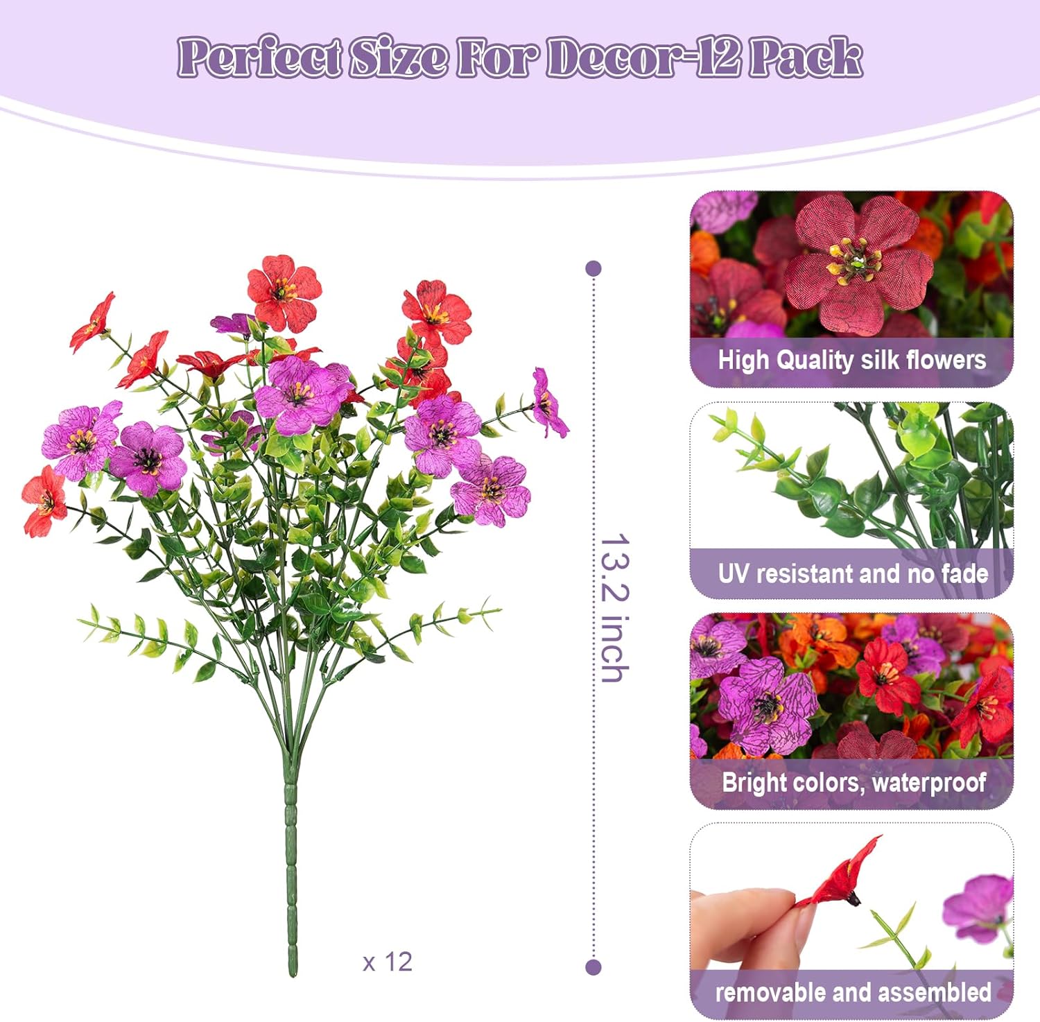INXUGAO Artificial Fake Flowers Plants for Outdoor Spring Summer Decor, 12 Bundles Faux Silk Flowers for Outdoor Outside Planter Colorful Daisy UV Resistant Look Real for Front Door Porch Patio Yard