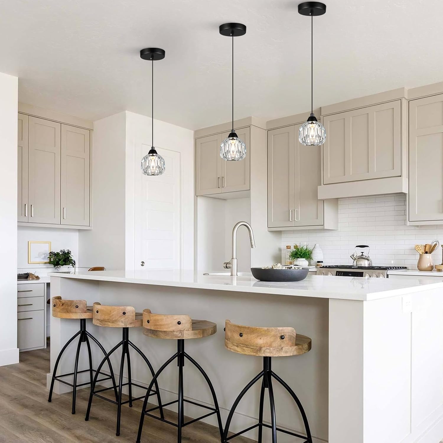Crystal Chandeliers for Dining Room Lights Fixture Over Table, 3 Pack Black Modern Pendant Light Fixture，Crystal Pendant Lighting for Kitchen Island Bathroom Bar