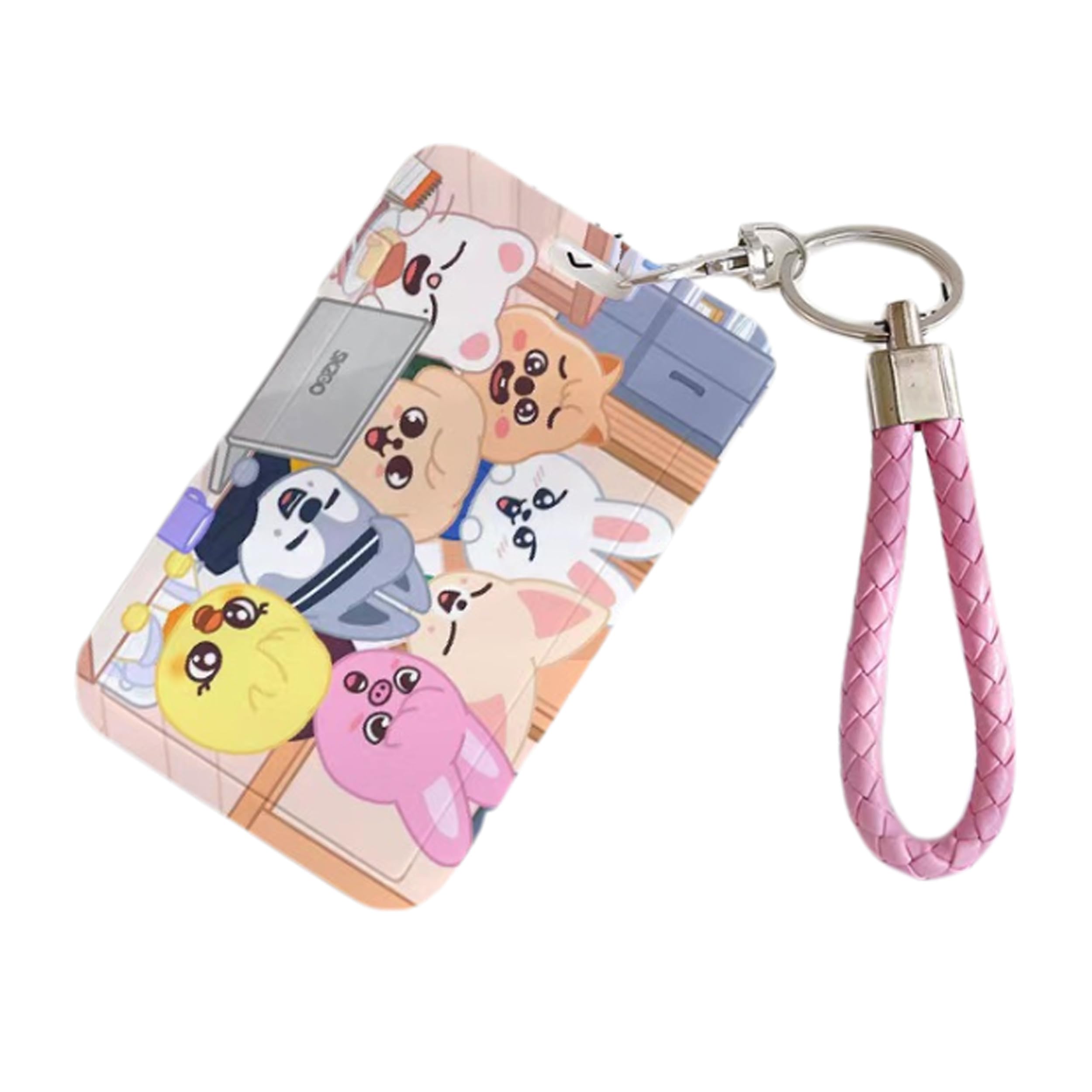 Satdflie Kpop Stray Kids Merch SKZOO Card Holder Set with Key Ring, Cartoon-Style ID Photo Card Holder Case for SKZ Fans Gifts, Color/2