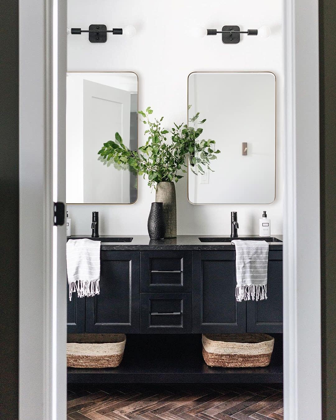 Gold Wall Mirror, 24x36 Inch Mirror for Bathroom, Brushed Brass Stainless Steel Metal Frame with Rounded Corner, Rectangle Glass Panel Wall Mounted Mirror for Decor of Bathroom, Vanity, Washroom : Home & Kitchen