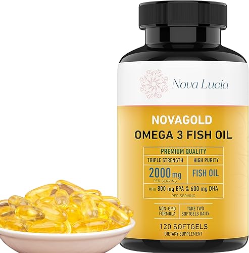 NovaGold - Aceite de pescado Omega 3, suplemento de alta resistencia EPA DHA de 2000 mg - Cápsulas blandas sin erupciones fáciles de tragar - Apoya