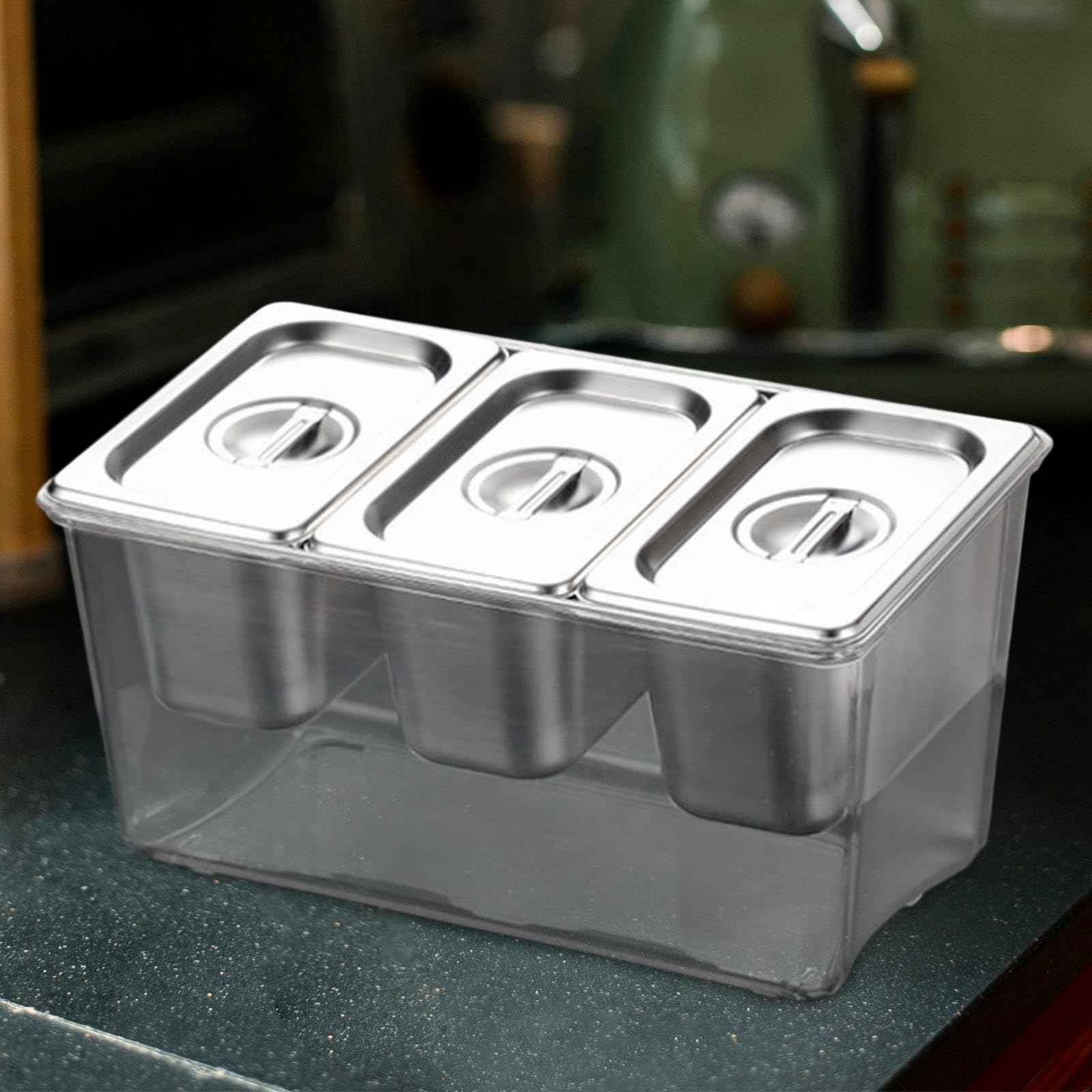 Contenitore per Condimenti, Dispenser per Spezie con Scomparti Inserto Rimovibile in Acciaio Inox E Policarbonato, Ideale per R, 3 Scomparti