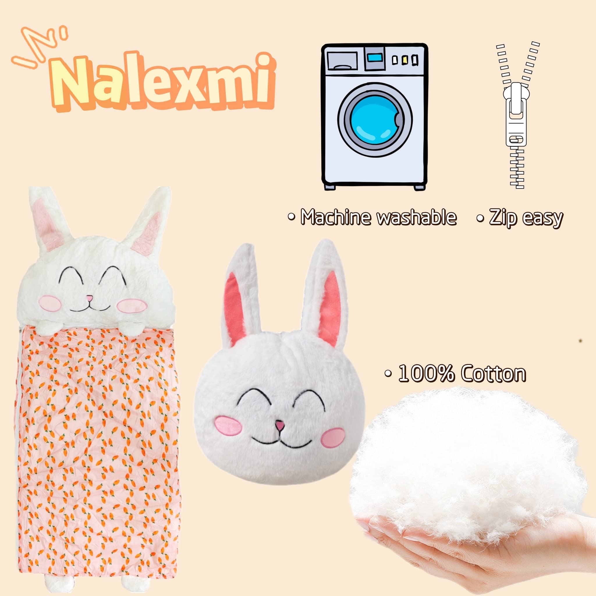 Nalexmi Kids Sleeping Bag, Animal Slumber Bags for Kids, Toddlers, Boys, and Girls, Preschool Nap Mat, 3+(White Rabbit)