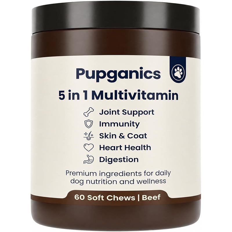 Multivitamínico para Cães Pupganics com Probióticos, Glucosamina e Vitaminas A, D3 e E DYDUON, Sabor Carne, 60 Mastigáveis