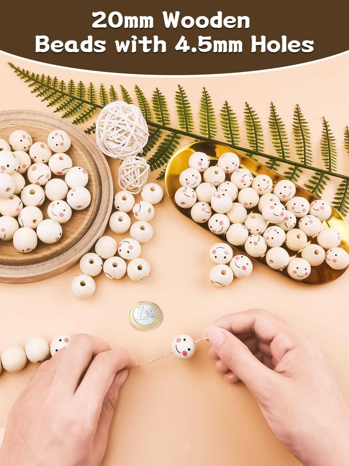 Furuising 80PCS Smile Wooden Beads, 20MM Natural Wooden Beads for Crafting with 4.5mm Hole - Image 3