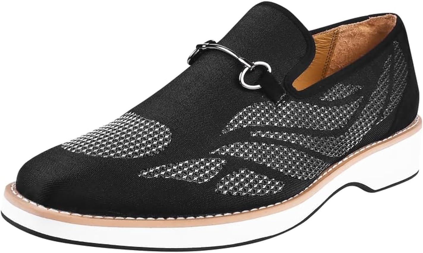 LIBERTYZENO Mens Tuxedo Canvas Textile and Suede Leather Noble Loafers and Slip On Wedding Party Shoes for Easter Gift