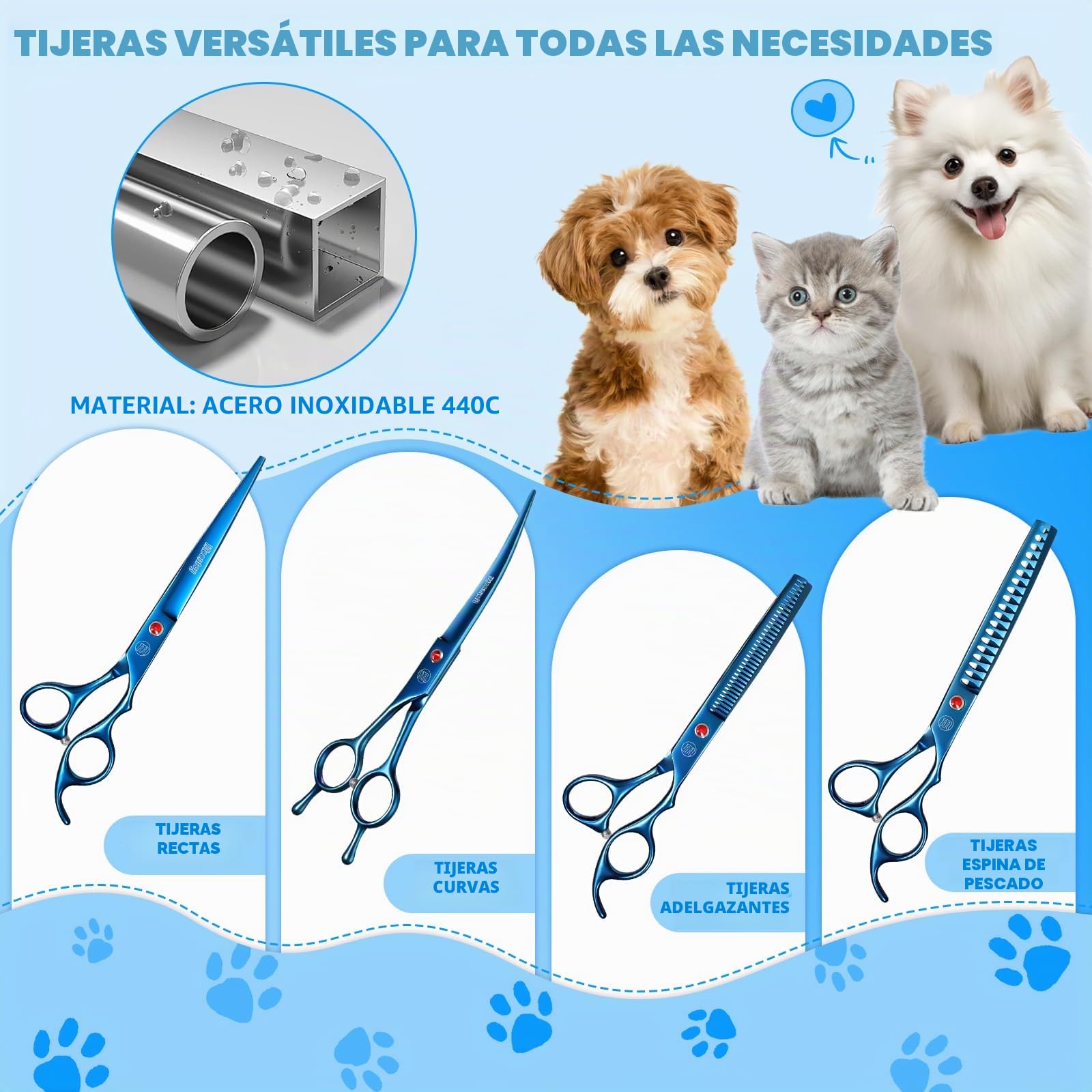 Juego de tijeras profesionales de aseo para perros y mascotas,18 cm/20 cm, tijeras curvadas para aseo de perros, tijeras de entresacar, con peine de aseo, tijeras de corte en bloque