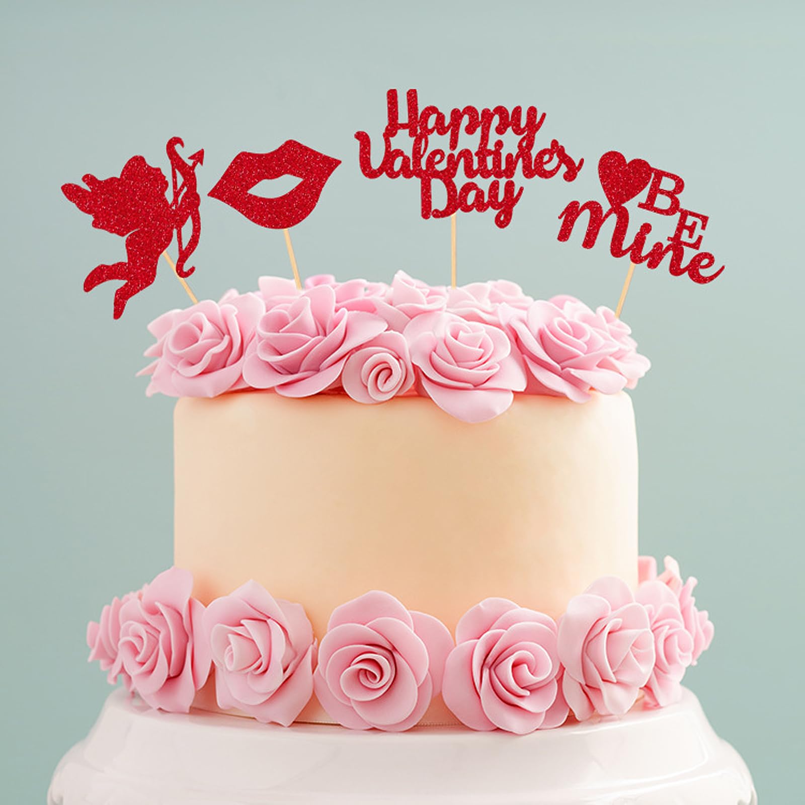 FesticreamyValentine's Day Decorations 12 PCS Cupcake Toppers - Red with Glitter Heart Cupid Cupcake Picks Valentine's Day Theme Wedding Bridal Shower Party Cake Decorations Supplies