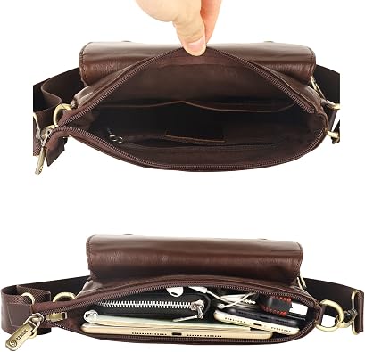 Genuine Leather Messenger Bag, Sling Bag Crossbody Shoulder Bags for Travel Work Business