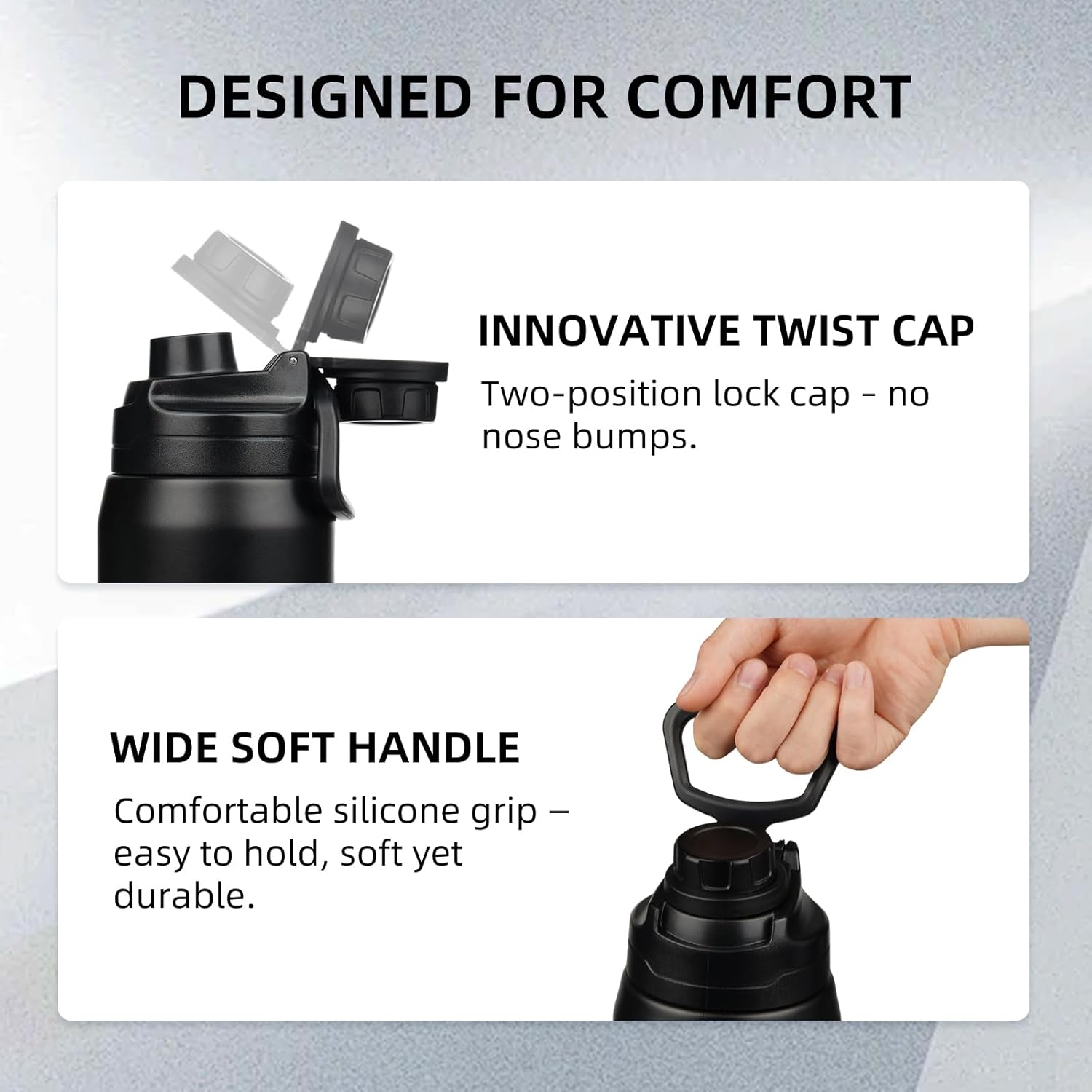 BJPKPK Half Gallon Water Bottle,64oz Insulated Bottles Wide Mouth,Stainless Steel Large Water Jug with Leakproof Spout Lid,Keep Drinks Cold and Hot,Black - Image 3